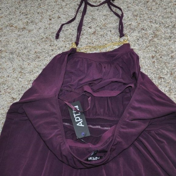 Womens Halter Top Apt 9 Purple Small with Attached Gold Necklace Stretch Empire - Picture 3 of 3